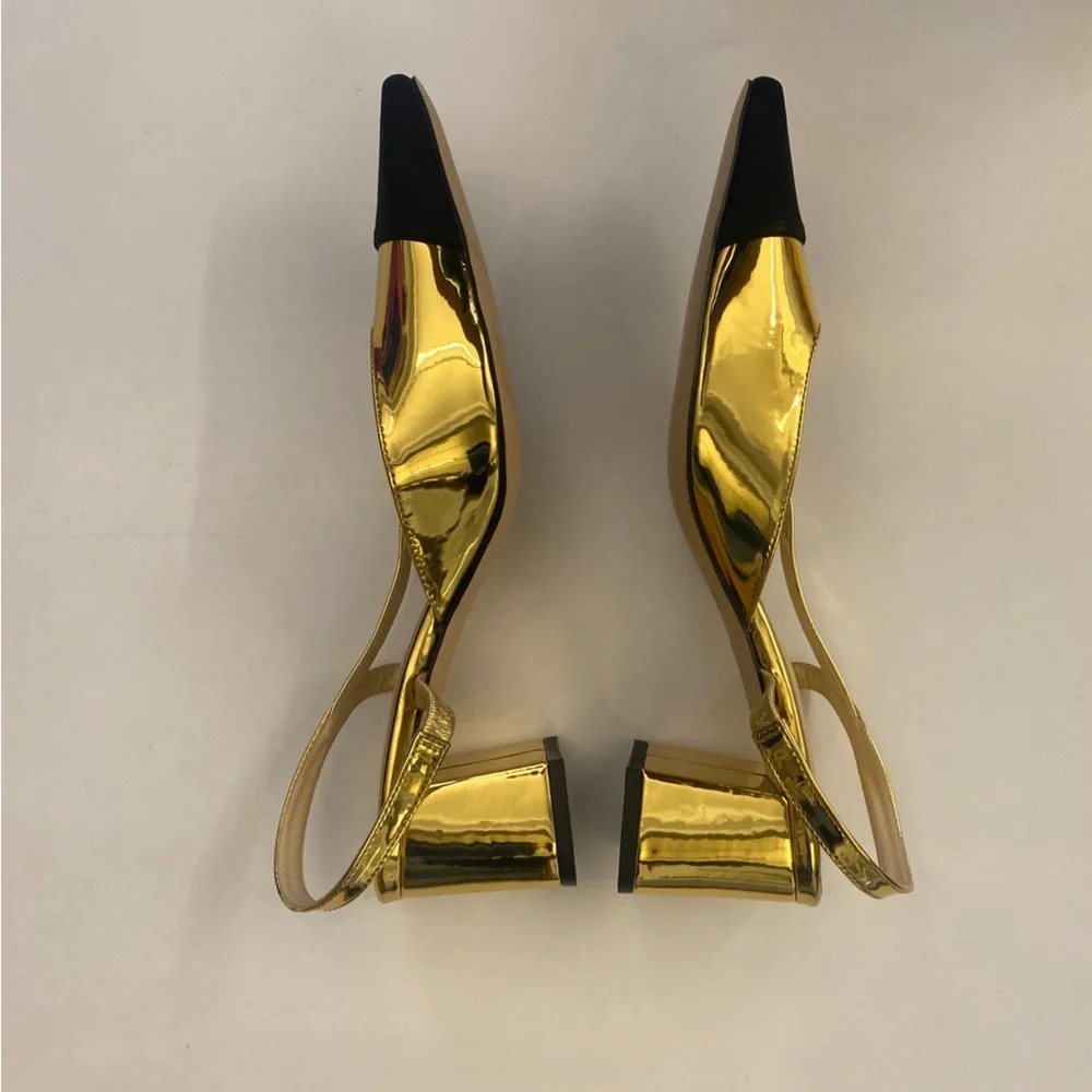 Tuckernuck‎ || Tinsley Slingback Heels Cap Toe Gold Black 10